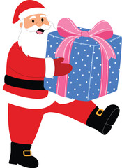 Cute Santa Claus Character Carry a Big Christmas Gift and Walk, Funny Santa Claus Cartoon Christmas Present illustration