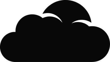 Cloudy weather icon with sun peeking vector graphic. simple black silhouette design