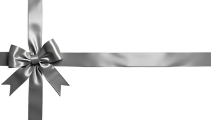 Silver Ribbon Bow on White Background gift present isolated on a transparent background