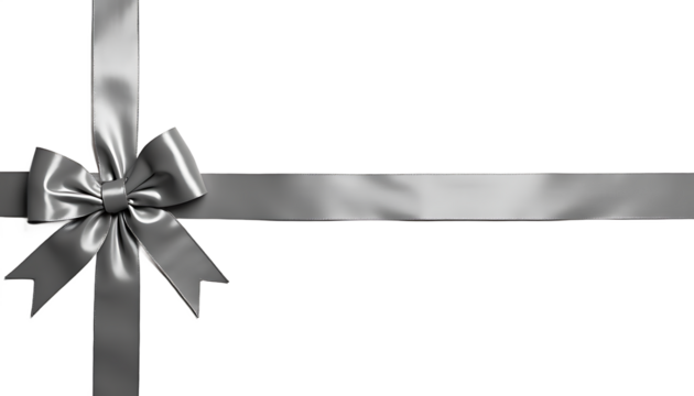 Silver Ribbon Bow on White Background gift present isolated on a transparent background