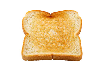 A single, plain slice of white bread, perfectly toasted to a golden brown, crispy edges, soft interior, on a transparent background with copy space. Concept for simple food advertising