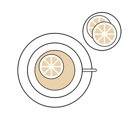 レモンティー（レモン小皿付き）｜俯瞰・ベクター・シンプルなカフェドリンクイラスト