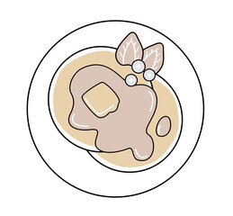 パンケーキ（皿付き）／俯瞰・ベクター・シンプルなホットケーキのイラスト