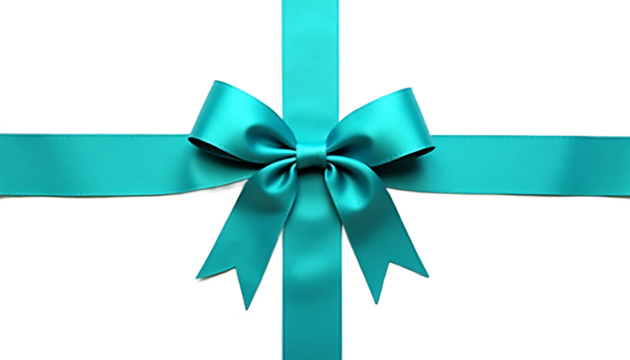 Teal Ribbon Bow Centered on White Background image isolated on a transparent background