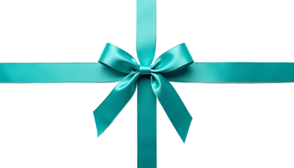 Teal Ribbon Bow Gift Wrapping on White Background satin bow isolated on a transparent background