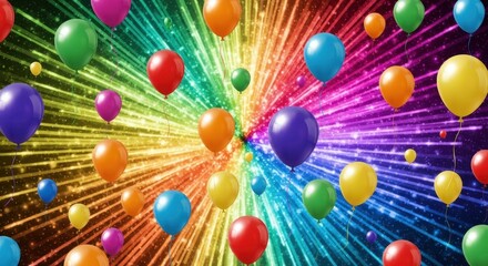 Celebratory Explosion: Vibrant Balloons Against a Burst of Spectrum Radiance of Fun