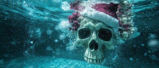 Unique underwater Christmas scene with a skull