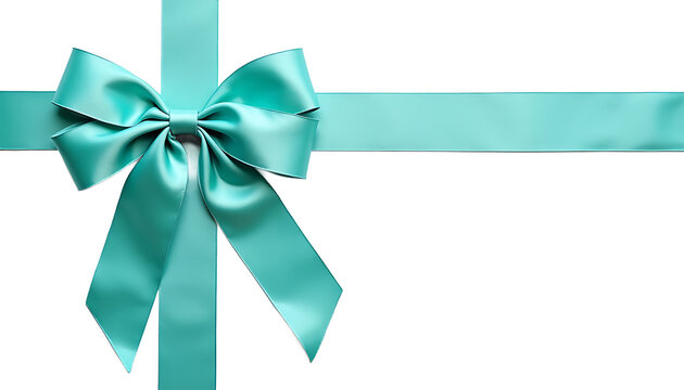 Teal ribbon bow on white background gift present isolated on a transparent background