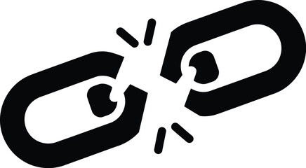 Broken link icon: disconnection symbol, 404 error, website problem, freedom concept