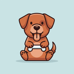 Cartoon dog sitting with bone, tongue sticking out, brown, cute.