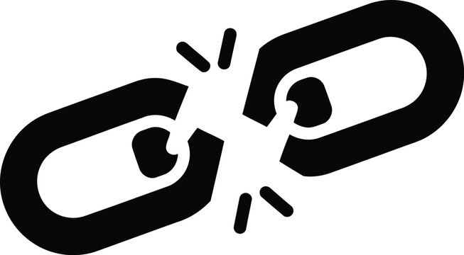 Broken link icon: disconnection symbol, 404 error, website problem, freedom concept