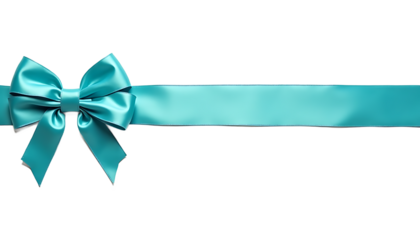 Teal Satin Ribbon Bow on White Background gift isolated on a transparent background