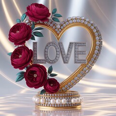 A heartshaped jewel with red roses for a love theme