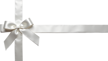 White Satin Ribbon Bow on White Background gift isolated on a transparent background