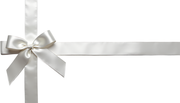 White Satin Ribbon Bow on White Background gift isolated on a transparent background