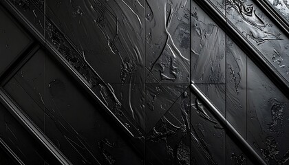 Black metallic panel with subtle embossed patterns and reflections, premium luxury texture