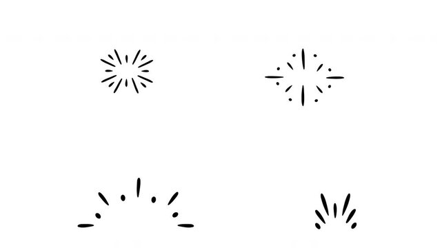 4 doodle accent bursts, hand drawn animations on a white background