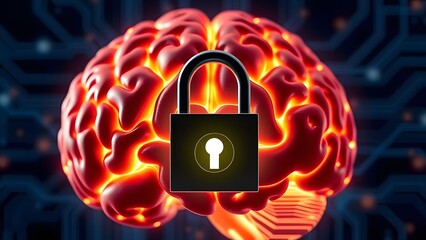 Digital Brain with Padlock – Cybersecurity and Data Protection Concept