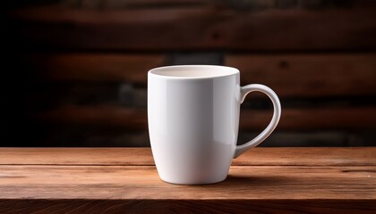 Blank White Coffee Mug On Rustic Wooden Table Mockup For Branding And Design