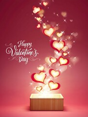 Hearts flying out of a box for valentines day celebration