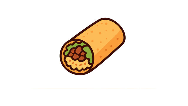 Single burrito roll with visible filling flat vector style bold outline sticker look bright warm palette isolated on transparent background centered no face
