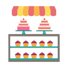 Cartoon pastry display with awning