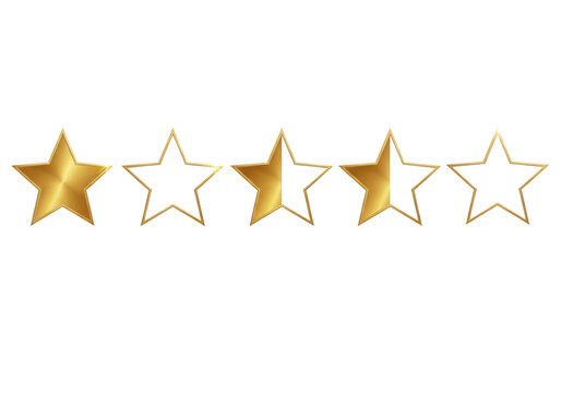 Partial golden star rating isolated on transparent background
