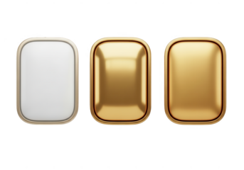 Three metallic rectangle shapes isolated on transparent background