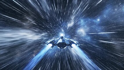Spaceship traveling through warp speed tunnel in digital universe - Powered by Adobe