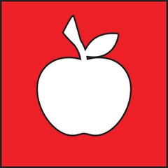 White Apple Silhouette on Red Background - Minimalist Food Icon
