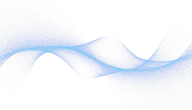 Blue glitter glowing wavy lines on transparent background for overlay