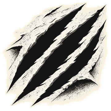 Dynamic torn vector surface with aggressive claw mark openings rough grunge texture white backdrop clean flat style