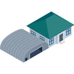 Isometric Building With Attached Garage Isolated On White Background And Transparent Background