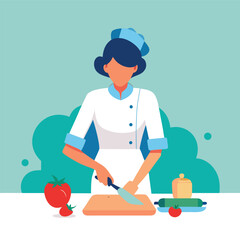 Chef Preparing Food on Cutting Board in Kitchen