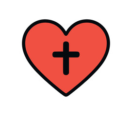 Flat vector illustration of heart with small cross inside rounded shapes clean outline