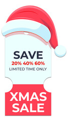 Christmas Coupon Set with Santa Hat &ndash; Save 20%, 40%, 60% Holiday Discount Labels