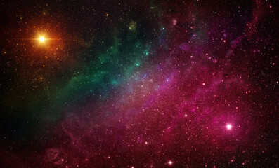 Space scene with red star and blue star in the galaxy. Panorama. Universe filled with stars, nebula and galaxy,. Elements of this image furnished by NASA.