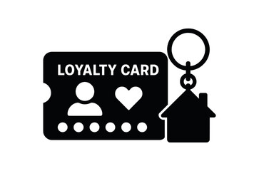 Loyalty card beside keychain black silhouette with notch and punch line accents customer reward icon
