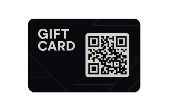 Gift card with digital QR code black silhouette with and pattern lines modern reward format