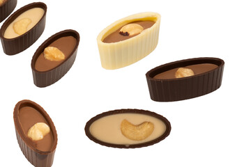 Chocolate candy with a nut isolated on a white background.