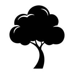Nature and Environment Vector Illustration of a stylized black tree with a rounded crown and curved trunk on a transparent background