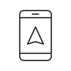 Navigation arrow smartphone icon in line design. navigation arrow, direction, GPS arrow, smartphone navigation, location guidance, route symbol, mobile GPS, map pointer on white background vector.