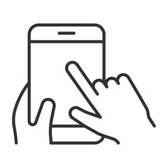 Touchscreen smartphone icon in line design. touchscreen, tap gesture, mobile touch, smartphone interaction, finger touch, interface control, swipe action, touch icon on white background vector.