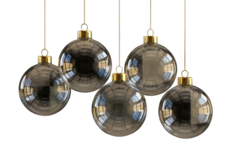 Five clear glass christmas ornament balls isolated on transparent background