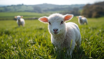 Obraz premium A Cute Little White Goat Captured in a Peaceful Moment, Highlighting Its Delicate Features and Pure Cuteness. Generative AI Illustration