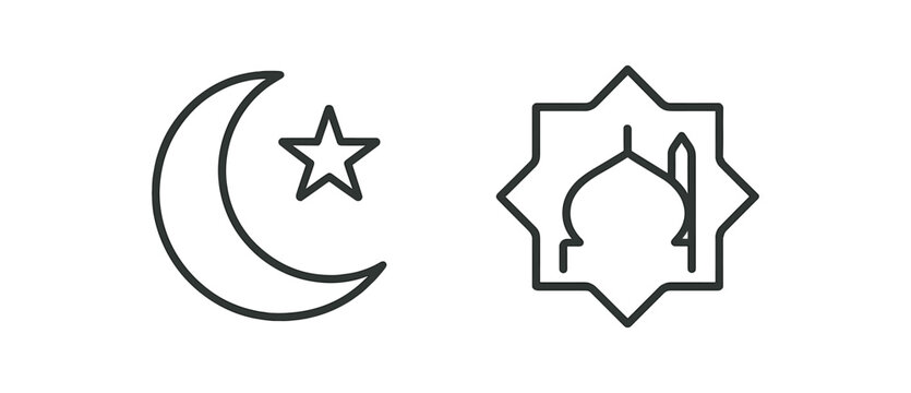2 minimal black outline icons crescent moon simple Islamic outline