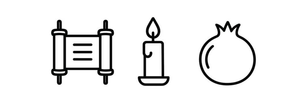 minimal black outline icons Torah scroll candle pomegranate clean outline