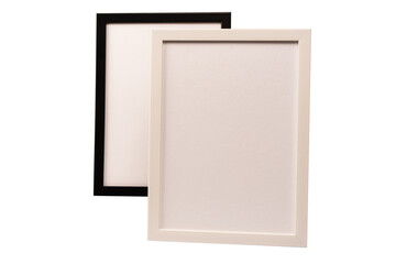 Black and white empty photo frame isolated on white background.