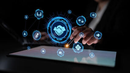 Business concept icons showing mergers and acquisitions, partnership, investment, and growth. mergers and acquisitions creates synergy, supports expansion, and drives corporate value. Entice