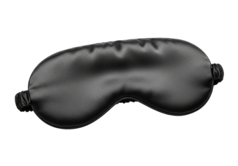 Black silk sleep mask for peaceful rest and relaxation at home isolated on transparent background